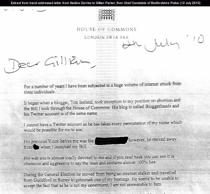 Extract from Dorries letter - Part 1