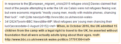 'When, in October 2016, the UK admitted 15 children from the camp with a legal right to travel to the UK, he asserted without foundation that all were actually adults lying about their ages.'